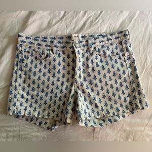 J. Crew Cream Denim/Jean Shorts with Blue Floral Pattern Size 6
